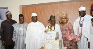 Makinde Joins Others To Celebrate 80th Birthday With Bode George Oyo's Governor Seyi Makinde, left, with others at the event...