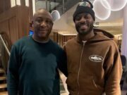 Recuperating Ola Aina Plays Host To Ibrahim Gusau, NFF Boss Ibrahim Musa Gusau, left, with Ola Aina...during the visit...