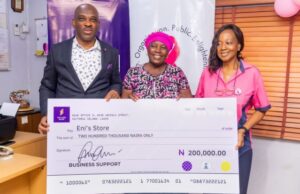 Breast Cancer Survivors Smile As Polaris Bank Champions Lifelong Empowerment L-R: Rasheed Bolarinwa Head, Brand Manager & Corporate Communications , Mary Enigbokan ( one of the beneficiaries), Mrs Ebun Anozie, CEO C.O.P.E during the launching of the Adopt a Survivor Breast Cancer Support Initiative by Polaris Bank in Lagos recently…