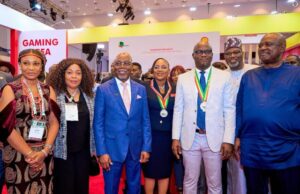 At NAPE Exhibition, Shell Highlights Contributions To Nigerian Economy L-R: Senior Production Geologist, Shell Nigeria Exploration and Production Company Limited (SNEPCo), Abidemi Belgore; SNEPCo’s Communications Manager, Gladys Afam-Anadu; Ondo State Governor, Dr Lucky Aiyedatiwa; Incoming NAPE President , Olajumoke Ajayi ;President NAPE, Uche Johnbosco; Chairman of the Nigerian National Petroleum Company Limited (NNPC) Ahmadu Musa Kida and Minister of State for Petroleum Resources (Oil), Heineken Lokpobiri at Shell booth during at the 43rd Annual International Conference and Exhibition of the Nigeria Association of Petroleum Explorationists in Lagos…