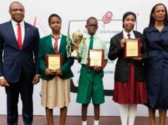 History Recorded As 13-Year-Old Student, Ebunoluwa Seth, Emerges Winner Of 15th UBA Foundation Essay Competition …Group Managing Director, United Bank for Africa, (UBA Plc) Oliver Alawuba; 1st Runner up and Student of Christian International High School, Owerri; Winner, 2025 UBA Foundation National Essay Competition and student of Igando Community Senior High School, Ebunoluwa Seth Oluwatimelehin; and Managing Director/CEO, UBA Foundation, and 2nd Runner up, and student of Cornerstone Montessori Schools, Gudu Abuja, Bayero Fatima Auwal during the grand finale of the 2025 UBA Foundation National Essay Competition for senior school students in Nigeria held at UBA House, Lagos, on Tuesday…