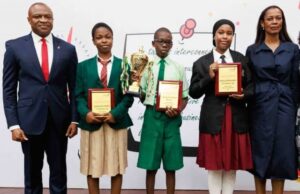 History Recorded As 13-Year-Old Student, Ebunoluwa Seth, Emerges Winner Of 15th UBA Foundation Essay Competition …Group Managing Director, United Bank for Africa, (UBA Plc) Oliver Alawuba; 1st Runner up and Student of Christian International High School, Owerri; Winner, 2025 UBA Foundation National Essay Competition and student of Igando Community Senior High School, Ebunoluwa Seth Oluwatimelehin; and Managing Director/CEO, UBA Foundation, and 2nd Runner up, and student of Cornerstone Montessori Schools, Gudu Abuja, Bayero Fatima Auwal during the grand finale of the 2025 UBA Foundation National Essay Competition for senior school students in Nigeria held at UBA House, Lagos, on Tuesday…
