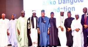 Excitement As Dangote Unveils ₦1 Trillion Scholarship Scheme For 1.3 Million Nigerian Students L-R: Kano State Governor, Abba Kabir Yusuf; Gombe State Governor, Muhammadu Inuwa Yahaya; Nasarawa State Governor, Abdullahi Sule; Vice President of Federal Republic of Nigeria, Kashim Shettima; Chairman Steering Committee, ADF Scholarship Programme; Justice Sidi Bage, JSC; Chairman, Aliko Dangote Foundation, Aliko Dangote; Ooni of Ife, Oba Adeyeye Enitan Ogunwusi (Ojaja II); Chairman, BUA Group, Abdulsamad Rabiu; Deputy Governor of Kaduna State, Hadiza Balarabe; Lagos State Governor, Babajide Sanwo-Olu, at the launching of Aliko Dangote Foundation (ADF) N100 Billion Education Scholarship Initiative nationwide in Lagos on Thursday, December 11, 2025...
