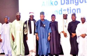 Excitement As Dangote Unveils ₦1 Trillion Scholarship Scheme For 1.3 Million Nigerian Students L-R: Kano State Governor, Abba Kabir Yusuf; Gombe State Governor, Muhammadu Inuwa Yahaya; Nasarawa State Governor, Abdullahi Sule; Vice President of Federal Republic of Nigeria, Kashim Shettima; Chairman Steering Committee, ADF Scholarship Programme; Justice Sidi Bage, JSC; Chairman, Aliko Dangote Foundation, Aliko Dangote; Ooni of Ife, Oba Adeyeye Enitan Ogunwusi (Ojaja II); Chairman, BUA Group, Abdulsamad Rabiu; Deputy Governor of Kaduna State, Hadiza Balarabe; Lagos State Governor, Babajide Sanwo-Olu, at the launching of Aliko Dangote Foundation (ADF) N100 Billion Education Scholarship Initiative nationwide in Lagos on Thursday, December 11, 2025...
