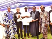 Dangote Cement Again Empowers Ibese Community, Distributes Laptops, Grinding Machines L-R, Member of Ogun State House of Assembly, Hon. Adeyanju Adegoke Awoso; HRH, Oba Lukumon Kuoye, Olu of Imasayi ; Dangote Cement Plc, Chief General Manager (Maintenance) Ibese Plant, Hemant Dave, Represent the Plant Director presenting plaptop toa benefiaciary of the Youth Empowerment Badmus Adekunle Rasaq; ; Hon Oludaisi Olusegun Elemide, Speaker Ogun state House of Assembly; Chairman of Yewa North Local Government (Ogun State) Dr. Olusola Samuel Akinbode and Group Head, Social Performance, Dangote Cement Plc, Mr. Wakeel Olayiwola at the Dangote Cement Plc, Ibese Plant, 2025 Edition of Community Day, Ibese Ogun State…