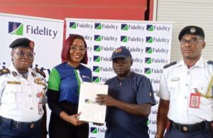 Fidelity Bank Promotes Sustainable Firefighting Practices In Lagos L-R: Lagos State Controller, Federal Fire Service, CF (Controller of Fire), Adebayo Funke; Tolulope Rojaiye, Marketing Business Partner, Fidelity Bank Plc; Assistant Superintendent of Fire, Ishola Folorunsho Olufemi; and Station Commander, Onikan Fire Station, Lagos, Okeke Ferdinand; during the donation of firefighting equipment to the Federal Fire Service at Ikoyi, Lagos, recently…