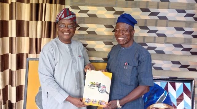 Ibadan Poly Rector Ambassador Olayinka Agboola, left, with Dr Taiwo Lasisi...