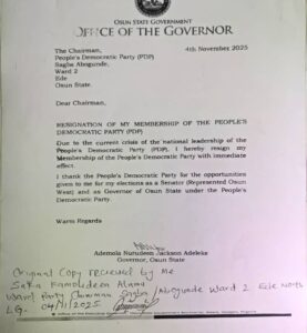 Governor Ademola Adeleke's resignation letter...