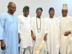 The Olanipekun’s Royal Homage & Tribute To Olubadan Ladoja By Tunji Oladejo R-L: Dr Festus Adedayo, Asiwaju Adebayo Ojo, SAN, Olubadan Rashidi Ladoja, Chief Wole Olanipekun, SAN and Dr Gani Adeniran...