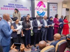 New ACAMB EXCO Under Jide Sipe, Abiodun Coker Of UBA, Others Pledges Professional Growth ...from the left…President, Association of Corporate Communication & Marketing Professionals in Banks, Jide Sipe (BOI); Vice President 1, (ACAMB) Chinwe Bode-Akinwande (FBN); Vice President 2, Morolake Phillip-Ladipo (Wema); General Secretary, Olugbenga Owootomo (Polaris); Assistant General Secretary, Ademola Adesola (Parallex); Financial Secretary, ACAMB, Halima Ishaq (Jaiz); Treasurer, Unoaku Anyadike (GTB); Treasurer; Publicity Secretary, Abiodun Coker (UBA) and Social Secretary, Macqueen Afolabi (Zenith Bank) during the 2025 Annual General Meeting and 2026 Exco Election held at Bankers House in Lagos…