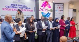 New ACAMB EXCO Under Jide Sipe, Abiodun Coker Of UBA, Others Pledges Professional Growth ...from the left…President, Association of Corporate Communication & Marketing Professionals in Banks, Jide Sipe (BOI); Vice President 1, (ACAMB) Chinwe Bode-Akinwande (FBN); Vice President 2, Morolake Phillip-Ladipo (Wema); General Secretary, Olugbenga Owootomo (Polaris); Assistant General Secretary, Ademola Adesola (Parallex); Financial Secretary, ACAMB, Halima Ishaq (Jaiz); Treasurer, Unoaku Anyadike (GTB); Treasurer; Publicity Secretary, Abiodun Coker (UBA) and Social Secretary, Macqueen Afolabi (Zenith Bank) during the 2025 Annual General Meeting and 2026 Exco Election held at Bankers House in Lagos…