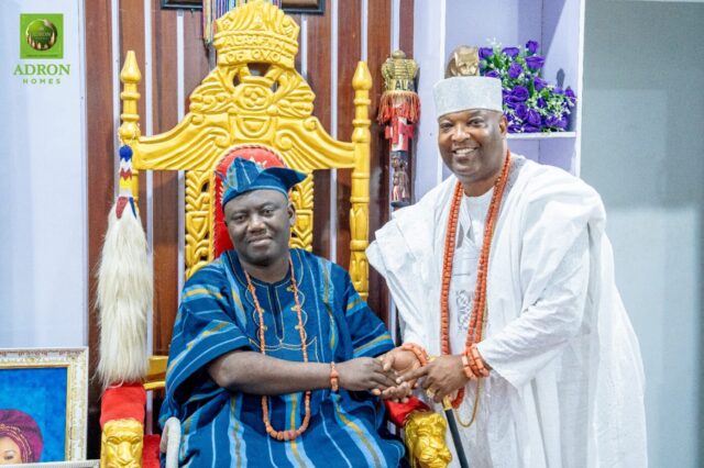 Aare Adetola Emmanuel-King, right, with the Alaafin of Oyo, Oba Akeem Owoade...