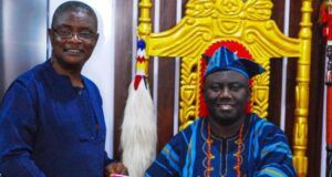 Photos: Agboola, ParrotXtra Media Boss Pays Courtesy Call On Alaafin Owoade Ambassador Olayinka Agboola, left, with the Alaafin of Oyo, HIM Akeem Owoade...