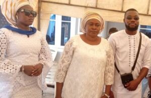 Oyo NUJ Boss, Others Present As Alaba Igbaroola, Lagos PJAN Chairperson Buries Husband Mrs Alaba Igbaroola, middle, with her children at the event...