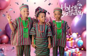 Yinka Ayefele Celebrates As His Triplets Mark Seventh Birthday ...Yinka Ayefele's triplets...Richard, Rosemary and Raymond...