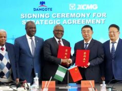 High Hopes As Dangote, China’s XCMG Seal Strategic Partnership On Infrastructure, Mining, Green Equipment …Aliko Dangote, President/CE, Dangote Group (3rd left); Mr. Yang Dongsheng, Chairman of Xuzhou Construction Machinery Group (2nd right); Mr Hanson Liu, the Vice President of XCMG (right) Dr Hassan Mahmud, Group Chief Economist, Dangote Group (2nd left) and Mathur Raghav - Director in charge of Project, Dangote Group (left)…