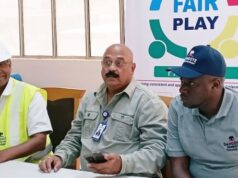 High Expectations As Dangote Cement Launches Ibese Plant FairPlay Initiative L-R- Mr. Anandam Duraisamy, Technical Director DCP, Mr. Anand Rao DDT, Dangote Transport and Mr. Rabiuel Mohammed, ADDT, Dangote Transport listening with rapt attention at the event...