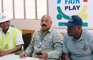 High Expectations As Dangote Cement Launches Ibese Plant FairPlay Initiative L-R- Mr. Anandam Duraisamy, Technical Director DCP, Mr. Anand Rao DDT, Dangote Transport and Mr. Rabiuel Mohammed, ADDT, Dangote Transport listening with rapt attention at the event...