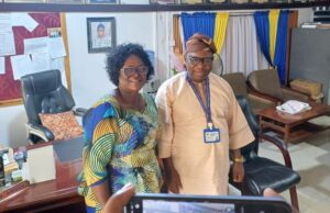 Photo: Oyo TESCOM Boss, Olubukola Oladipo Visits WAEC’s Ibadan Head Office Mrs Olubukola Oladipo, left, with Mr Amode during the visit...