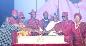 Glitz, Glamour As Makinde Kicks Off Oyo@50 Celebrations From left, Representative of Chief Judge of Oyo State, Justice R B Akinola; Speaker, Oyo State House of Assembly, Hon Debo Ogundoyin; Wife of Former Governor of Oyo State, Chief (Mrs) Mutiat Ladoja; Oyo State Governor, Seyi Makinde; Chairman, Oyo State at 50 Committee, Hon Saheed Akinade-Fijabi; Former Governor of Oyo State and Olubadan of Ibadanland, Oba Rashidi Ladoja; Deputy Governor of Oyo State, Barr Bayo Lawal and his wife, Ajibola, during the opening ceremony of Oyo State at 50 Celebration, held at the International Conference Centre, University of Ibadan. PHOTO: Dare Alesinloye