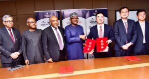 Dangote Cement, Sinoma Sign $1bn Strategic Agreements For Cement Projects Across Africa L-R: Group Managing Director/CEO, Dangote Cement Plc, Arvind Pathak; Vice President, Dangote Industries Limited, Olakunle Alake; Chairman, Dangote Cement Plc, Emmanuel Ikazoboh; President/CE, Dangote Industries Limited, Aliko Dangote; Chairman, Sinoma International Engineering, Lin Zhong Sinoma (Nanjing); EVP, Sinoma International Engineering Zhang Jian Sinoma (Nanjing); CEO, Sinoma International Engineering, Xia yi Sinoma (Suzhou) at the MOU signing between Dangote Cement Plc and Sinoma International Engineering on Strategic Framework Agreement for the execution of twelve (12) new construction and expansion projects across the Group, in Lagos on Friday, February 2026…