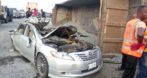 Truck Crushes Car In Lagos, Kills Man, Injures Wife