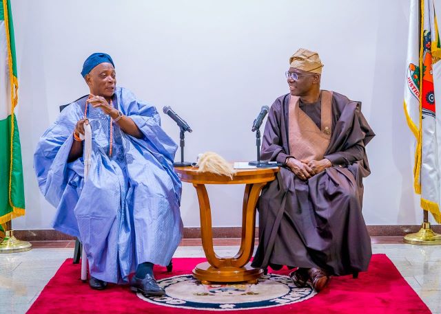 Olubadan and Sanwo-Olu HIM, Oba Rashidi Ladoja, left, with the governor of Lagos State, Mr Babajide Sanwo-Olu...on Thursday...