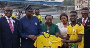 Photos: Lead City ‘Varsity’s Workers, Students In Epic Football Encounter To Mark Jide Owoeye’s 70th Birthday L-R: The VC of Lead City University, Professor Kabiru Aderemi Adeyemo, the birthday 'boy', Professor Jide Owoeye and others...