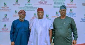 Partnership With NOUN Will Give Our People More Access To Tertiary Education – SWDC Dr Charles ‘Diji Akinola, left, with others...