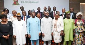 Oyo TESCOM Boss, Mrs Oladipo Congratulates Newly Appointed Permanent Secretary Governor Makinde with the newly sworn-in Permanent Secretaries