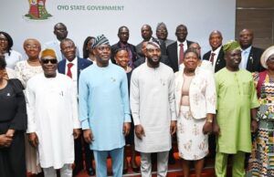 Oyo TESCOM Boss, Mrs Oladipo Congratulates Newly Appointed Permanent Secretary Governor Makinde with the newly sworn-in Permanent Secretaries