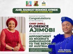 Amb. Ayinde Congratulates Ajimobi’s Wife On Her Appointment As Nigeria’s Ambassador To The Republic Of Austria