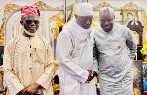 After Palace Ban, Oluwo Reconciles With Osun Rep Member L-R: Prof Lai Olurode, Oluwo of Iwo,Oba Abdulrosheed Akanbi and Hon Lukman Mudashiru at the meeting...