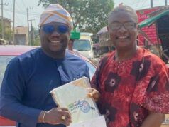 Hon Olakunle Shete Receives Copy Of ParrotXtra’s 20th Anniversary Compendium Hon Olakunle Akinsete aka Shete, left, with Ambassador Olayinka Agboola...