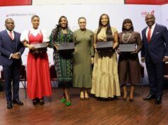 Female Leaders Add Colour As UBA Hosts Another ‘Business Series’ L-r: Head, Retail Products, United Bank for Africa (UBA), Tomiwa Sotiloye; Entrepreneur, Olufunke Davies(Fine Funky); Founder, ORIKI, Joycee Awosika; Group Head, Brands, Marketing & Corporation, UBA, Alero Ladipo; Renowned Broadcaster, Arise TV, Ayo Mairo-Ese; Media Personality, Tomike Adeoye, and Executive Director Designate, Digital Banking, UBA, Emmanuel Lamptey, during the UBA Business Series, themed, “Introducing gen.w – The Evolved Woman,” which was held at the UBA House in Lagos, on Thursday...