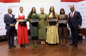 Female Leaders Add Colour As UBA Hosts Another ‘Business Series’ L-r: Head, Retail Products, United Bank for Africa (UBA), Tomiwa Sotiloye; Entrepreneur, Olufunke Davies(Fine Funky); Founder, ORIKI, Joycee Awosika; Group Head, Brands, Marketing & Corporation, UBA, Alero Ladipo; Renowned Broadcaster, Arise TV, Ayo Mairo-Ese; Media Personality, Tomike Adeoye, and Executive Director Designate, Digital Banking, UBA, Emmanuel Lamptey, during the UBA Business Series, themed, “Introducing gen.w – The Evolved Woman,” which was held at the UBA House in Lagos, on Thursday...