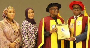 All Set For Dangote Refinery To Employ 95,000 Skilled Workers For Expansion To 1.4m bpd L-R: GED Oil & Gas, Dangote Industries Limited, Fatima Aliko Dangote; GED Operations, Dangote Sugar Refinery Plc, Mariya Aliko Dangote; President/CE, Dangote Industries Limited, Aliko Dangote; President, The Nigerian Academy of Engineering, Engr. Prof, Rahamon Bello, at The Nigerian Academy of Engineering Induction of Aliko Dangote as Honorary Fellow in Lagos on Friday, April 24, 2026…