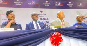 Dangote Sugar Shareholders Approve Landmark N500bn Rights Issue For Strategic Expansion L-R: Company Secretary/Legal Adviser, Dangote Sugar Refinery Plc, Temitope Hassan; Chairman, Dangote Sugar Refinery Plc, Arnold Ekpe; Group Managing Director/CEO, Dangote Sugar Refinery Plc, Thabo Mabe; Non-Executive Director, Dangote Sugar Refinery Plc, Olakunle Alake at the 20th Annual General Meeting of Dangote Sugar Refinery Plc, held on Wednesday, 15th April, 2026…