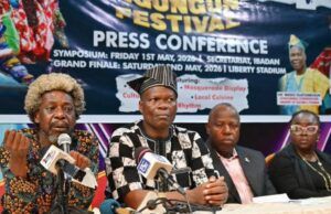 2026 World Egungun Festival: Oyo Govt Targets Over 18,000 Participants, Reaffirms Commitment To Cultural Promotion Panel of five people at a press conference for a cultural festival, microphones on the table and a banner behind them.