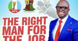 Abdulganeey Adekunle, ‘Mr. GRA,’ Joins Oyo 2027 Assembly Race Campaign poster showing a smiling man in a blue suit and red tie beside bold red text 'THE RIGHT MAN FOR THE JOB (MR. GRA)' with APC and party logos at the top.
