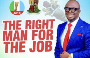 Abdulganeey Adekunle, ‘Mr. GRA,’ Joins Oyo 2027 Assembly Race Campaign poster showing a smiling man in a blue suit and red tie beside bold red text 'THE RIGHT MAN FOR THE JOB (MR. GRA)' with APC and party logos at the top.