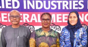 Dividend Payout: Excitement As NASCON Delights Shareholders L-R: Chairman, NASCON Allied Industries Plc, Olakunle Alake; Managing Director, NASCON Allied Industries Plc, Aderemi Saka; Non-Executive Director, NASCON Allied Industries Plc, Fatima Aliko Dangote, at the NASCON Allied Industries Plc 2025 Annual General Meeting held in Lagos on Monday, April 27, 2026…