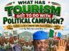 What Has Tourism Got To Do With Political Campaigns? As Oyebanji’s 2nd Term Campaign Spikes Tourism Economy In Ekiti Promotional political poster linking tourism to a campaign, showing a smiling man in blue attire waving amid a cheering crowd with banners.