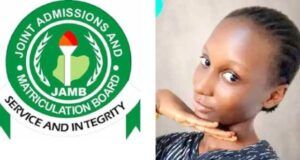 16-Year-Old Daniella Emerges 2026 UTME Highest Scorer Left: JAMB emblem with green circle and torch, motto text 'JOIN ADMISSIONS AND MATRICULATION BOARD' and 'SERVICE AND INTEGRITY'; right: woman posing with chin resting on her hand in a patterned top.
