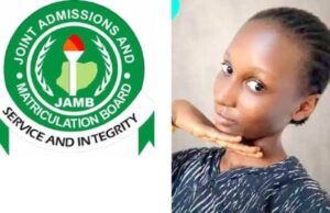 16-Year-Old Daniella Emerges 2026 UTME Highest Scorer Left: JAMB emblem with green circle and torch, motto text 'JOIN ADMISSIONS AND MATRICULATION BOARD' and 'SERVICE AND INTEGRITY'; right: woman posing with chin resting on her hand in a patterned top.