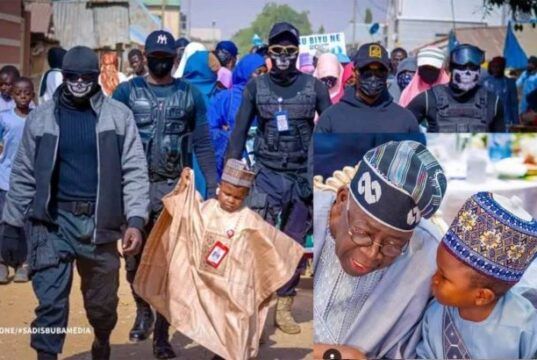Trending: Read About Baby-Faced, 30-Year-Old APC Reps Aspirant From Kaduna State Mahmud Sadis Buba...and his bodyguards...inset...Buba with President Bola Tinubu...