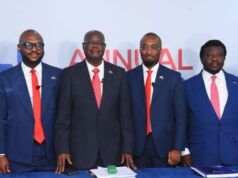 High Hopes As Abbey Mortgage Bank Plc Holds 34th Annual General Meeting L-R: Independent Non- Executive Director, Abbey Mortgage Bank Plc, Mrs. Christabel Onyejekwe; Assistant Company Secretary, Martins Bakare; Chairman, High Chief Samuel Oni; Managing Director/CEO, Mobolaji Adewumi; Executive Director, Oladipupo Adeoye; Executive Director, John Okonkwo during the 34th Annual General Meeting of Abbey Mortgage Bank Plc in Lagos on Monday...
