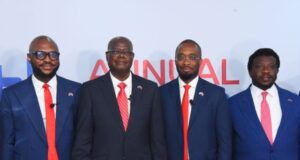 High Hopes As Abbey Mortgage Bank Plc Holds 34th Annual General Meeting L-R: Independent Non- Executive Director, Abbey Mortgage Bank Plc, Mrs. Christabel Onyejekwe; Assistant Company Secretary, Martins Bakare; Chairman, High Chief Samuel Oni; Managing Director/CEO, Mobolaji Adewumi; Executive Director, Oladipupo Adeoye; Executive Director, John Okonkwo during the 34th Annual General Meeting of Abbey Mortgage Bank Plc in Lagos on Monday...