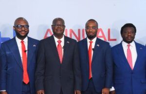 High Hopes As Abbey Mortgage Bank Plc Holds 34th Annual General Meeting L-R: Independent Non- Executive Director, Abbey Mortgage Bank Plc, Mrs. Christabel Onyejekwe; Assistant Company Secretary, Martins Bakare; Chairman, High Chief Samuel Oni; Managing Director/CEO, Mobolaji Adewumi; Executive Director, Oladipupo Adeoye; Executive Director, John Okonkwo during the 34th Annual General Meeting of Abbey Mortgage Bank Plc in Lagos on Monday...
