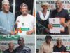 2027: Abidikugu Picks ADC Nomination Forms To Contest House Of Reps Seat For Ibadan North East/ South East Two men in traditional attire shake hands while holding an election nomination form at an ADC event.